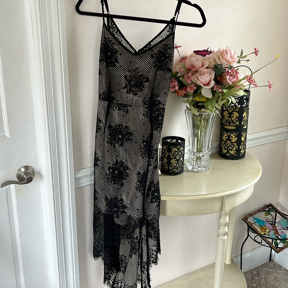 Lush black and beige floral lace dress
